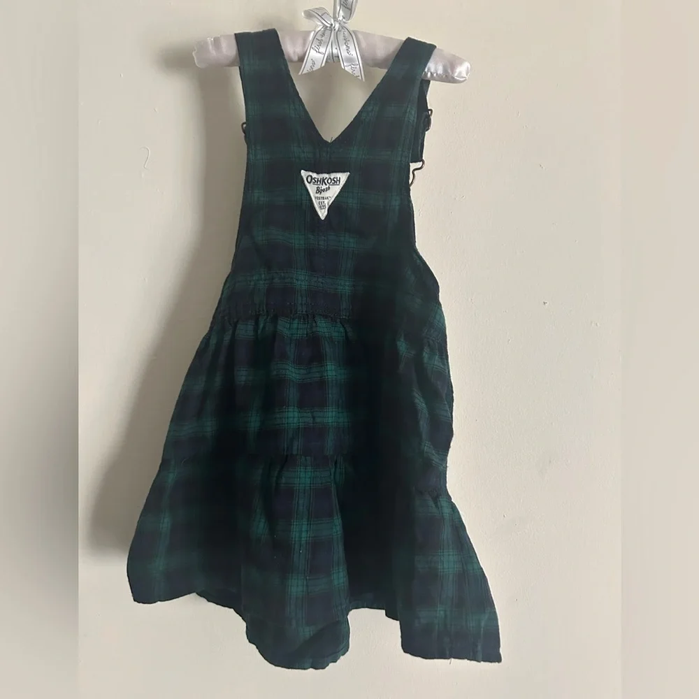 NWT OshKosh B’Gosh Girls Flannel Plaid Overall Dress SIZE 3T